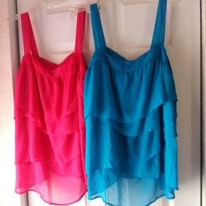 Two-layered tank top blouses pink and blue